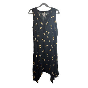 Knox Rose Sleeveless Black and Yellow Midi Swing Dress in Large